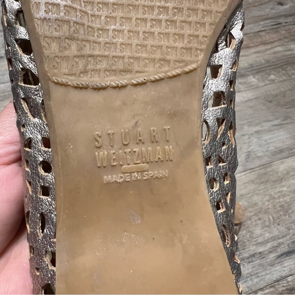 Stuart Weitzman Metallic Gold Woven Cut Out Leather Shoes Ballet Flats Size 7 M - Picture 5 of 6